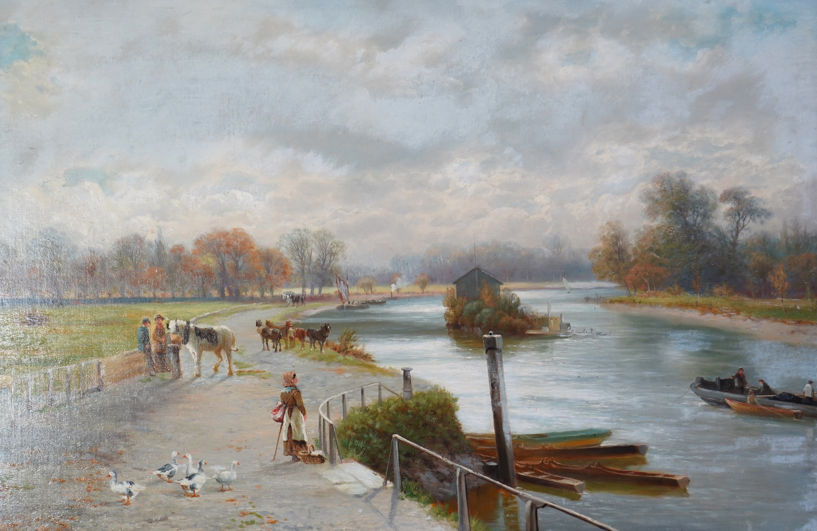 Sir Alfred East, 1844-1913, 'Petersham Lock on the Thames'